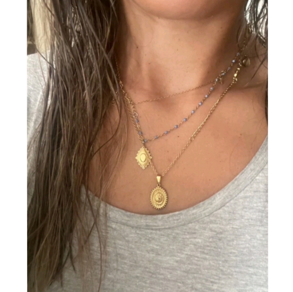 New 18k Gold Plated Medallion Oval Pendant Chain Necklace 54$